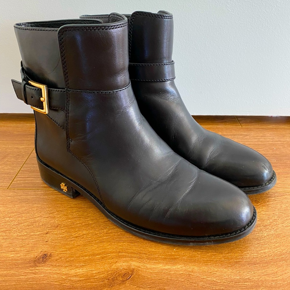 Tory Burch Black Leather Combat Boots